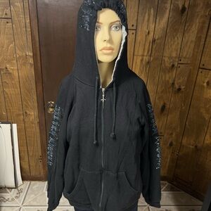 Siber Dagger Zipped Hoody, Black With Sequins, Sz. L Excellent Condition